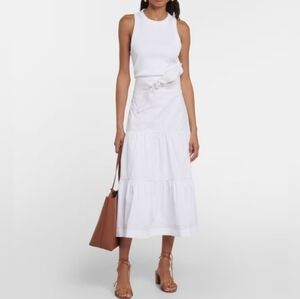 VERONICA BEARD Austyn Ribbed Tank White Sleeveless Tiered Maxi Dress Small